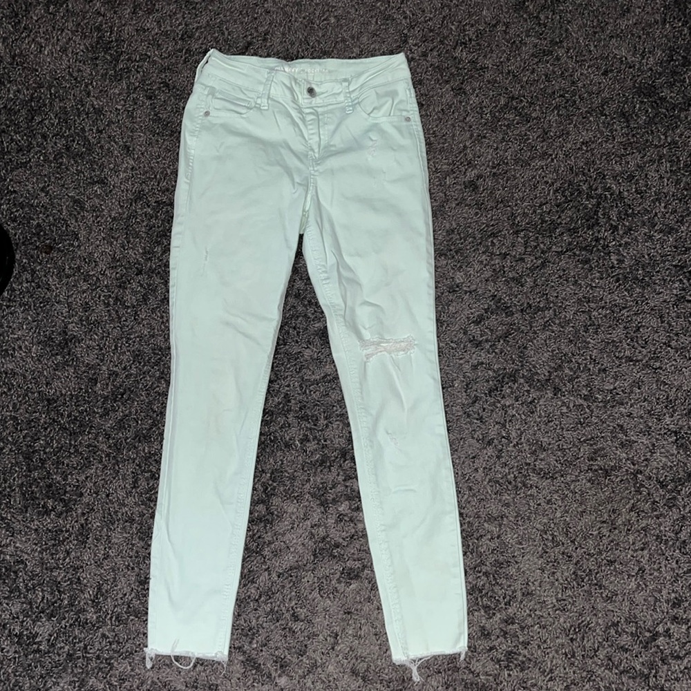 Mint green skinny jeans
